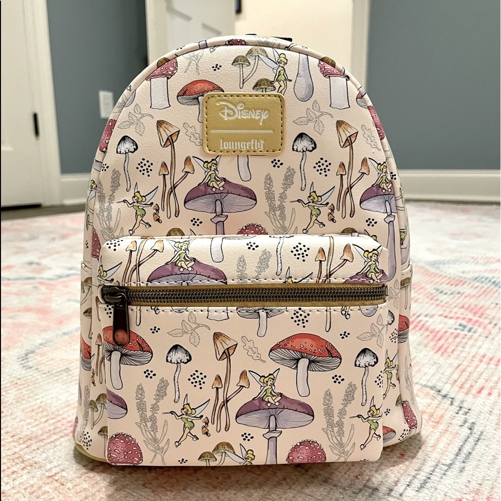 NWT Loungefly mini backpack Tinkerbell mushroom AOP
